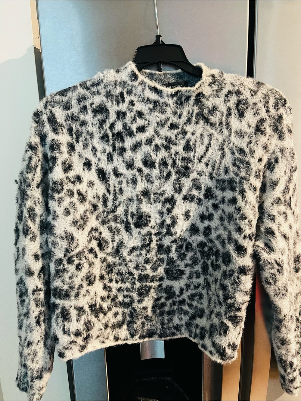 Ann Taylor Fuzzy Leopard Crewneck Sweater - Black and White